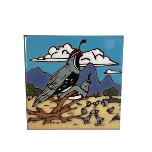 Earthtones Desert Quail Family Art Tile 6x6 Southwestern Decor Tucson AZ 1995